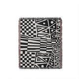 Cocodili Abstract Print Cotton Throw Blanket in Black, full view