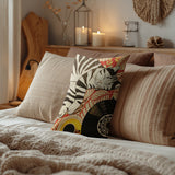 Napping Cat Linen Lumber Pillow in Beige; Black; Yellow; Red - Size 20x14