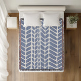 Freda Hand Woven Throw Blanket in Light Blue, on a bed