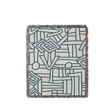 Diof Abstract Print Cotton Throw Blanket in Teal, full view