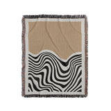 Acor Abstract Cotton Blend Blanket Throw in Beige and Off-White, full view