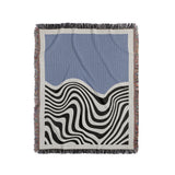 Acor Abstract Cotton Blend Blanket Throw in Blue and Off-White, full view