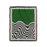 Acor Abstract Cotton Blend Blanket Throw in Green and Off-White, full view