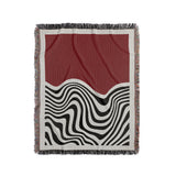Acor Abstract Cotton Blend Blanket Throw in Red and Off-White, full view