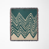 Addai Abstract Triangle Pattern Blanket Throw in Teal and Beige, laid flat