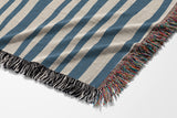 Afia Tribal Cotton Throw Blanket in Blue and Beige, side view