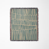 Afia Tribal Cotton Throw Blanket in Teal and Beige, laid flat