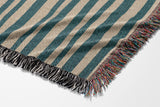 Afia Tribal Cotton Throw Blanket in Teal and Beige, side view