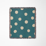 Akon Hand Woven Throw Blanket in Teal and Beige, laid flat