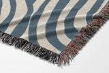 Alaka Circles Cotton Throw Blanket in Blue and Beige, side view