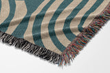 Alaka Circles Cotton Throw Blanket in Teal and Beige, side view