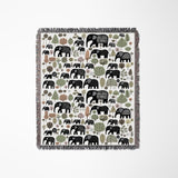 Alfie Elephant Cotton Blend Blanket Throw in Black and Off-White, full view