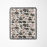 Alfie Elephant Cotton Blend Blanket Throw in Brown and Off-White, full view
