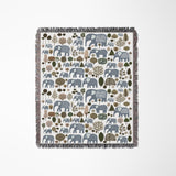 Alfie Elephant Cotton Blend Blanket Throw in Light Blue and Off-White, full view