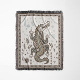 Amiro Crocodile Cotton Blend Blanket Throw in Beige and Off-White, full view