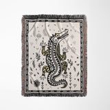 Amiro Crocodile Cotton Blend Blanket Throw in Black and Off-White, full view
