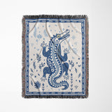 Amiro Crocodile Cotton Blend Blanket Throw in Blue and Off-White, full view