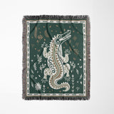 Amiro Crocodile Cotton Blend Blanket Throw in Emerald and Off-White, full view