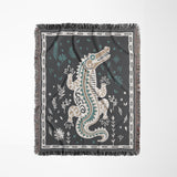 Amiro Crocodile Cotton Blend Blanket Throw in Gray and Off-White, full view