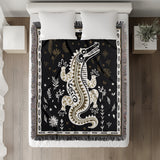 Amiro Crocodile Cotton Blend Blanket Throw in Off-White, on a bed