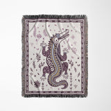 Amiro Crocodile Cotton Blend Blanket Throw in Purple and Off-White, full view