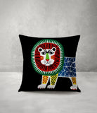 Angry Lion Folksy Square Throw Pillow in Black - Size 16x16