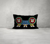 Angry Lion Folksy Rectangle Throw Pillow in Black - Size 20x14