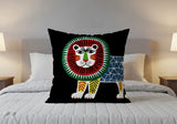 Angry Lion Folksy Square Throw Pillow in Black - Size 16x16