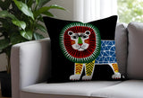 Angry Lion Folksy Square Throw Pillow in Black - Size 16x16