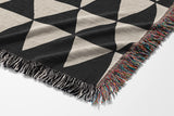 Asaba Abstract Cotton Throw Blanket in Black and Beige, side view