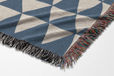 Asaba Abstract Cotton Throw Blanket in Blue and Beige, side view