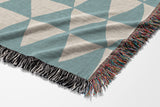 Asaba Abstract Cotton Throw Blanket in Sky Blue and Beige, side view