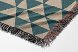 Asaba Abstract Cotton Throw Blanket in Teal and Beige, side view