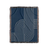 Askii Cotton Blend Blanket Throw in Navy Blue, full view