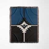 Asko Southwestern Cotton Blend Blanket Throw in Blue, Black and Off-White, full view