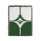 Asko Southwestern Cotton Blend Blanket Throw in Green and Off-White, full view