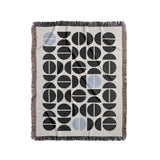 Barro Abstract Cotton Blend Blanket Throw in Blue, Black and Off-White, full view