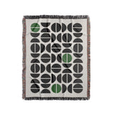 Barro Abstract Cotton Blend Blanket Throw in Green, Black and Off-White, full view