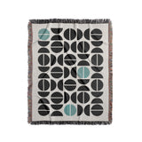 Barro Abstract Cotton Blend Blanket Throw in Teal, Black and Off-White, full view