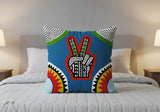 Victory Hand Sign Square Throw Pillow in Blue - Size 18x18