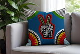 Victory Hand Sign Square Throw Pillow in Blue - Size 18x18