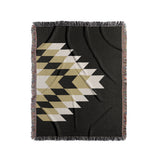 Bimisii Southwestern Cotton Blend Blanket Throw in Black, Off-White and Dull Gold, full view
