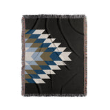 Bimisii Southwestern Cotton Blend Blanket Throw in Blue, Brown, Black and Off-White, full view