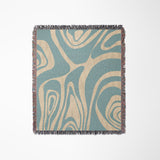 Binitie Zebra Print Cotton Throw Blanket in Blue and Beige, laid flat