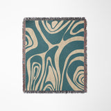 Binitie Zebra Print Cotton Throw Blanket in Teal and Beige, laid flat