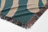 Binitie Zebra Print Cotton Throw Blanket in Teal and Beige, side view