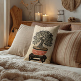 Bonsai Tree Faux Linen Lumber Pillow in Beige; Black; Red - Size 14x20
