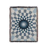 Bullseye Abstract Cotton Blend Blanket Throw in Blue and Off-White, full view