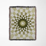 Bullseye Abstract Cotton Blend Blanket Throw in Chartreuse and Off-White, full view