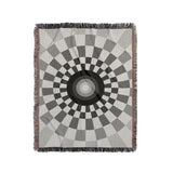 Bullseye Abstract Cotton Blend Blanket Throw in Gray and Off-White, full view